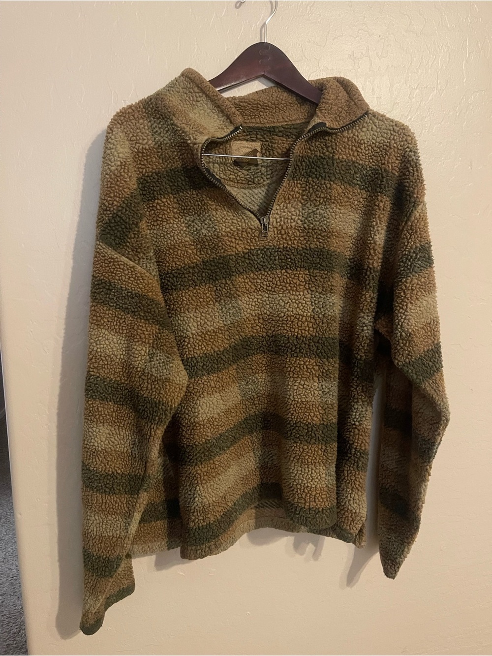 St. John's Bay Brown & Green Striped Sherpa Zip Pullover
